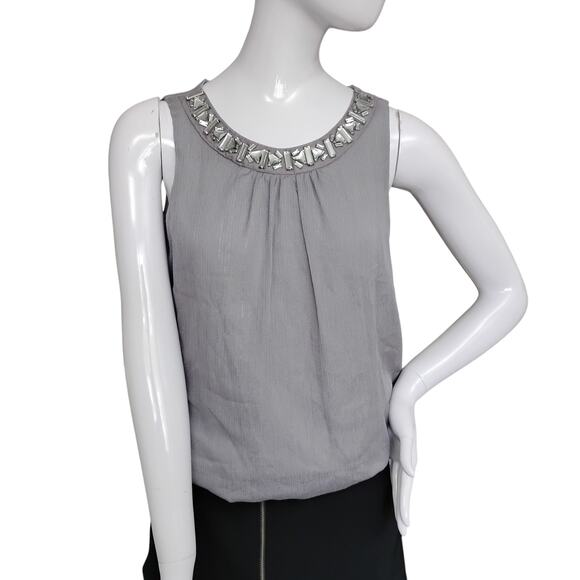 IZ Byer Blouse Size XS Gray Plisse Silver Threading Sleeveless Fully Lined NWT - Picture 1 of 12